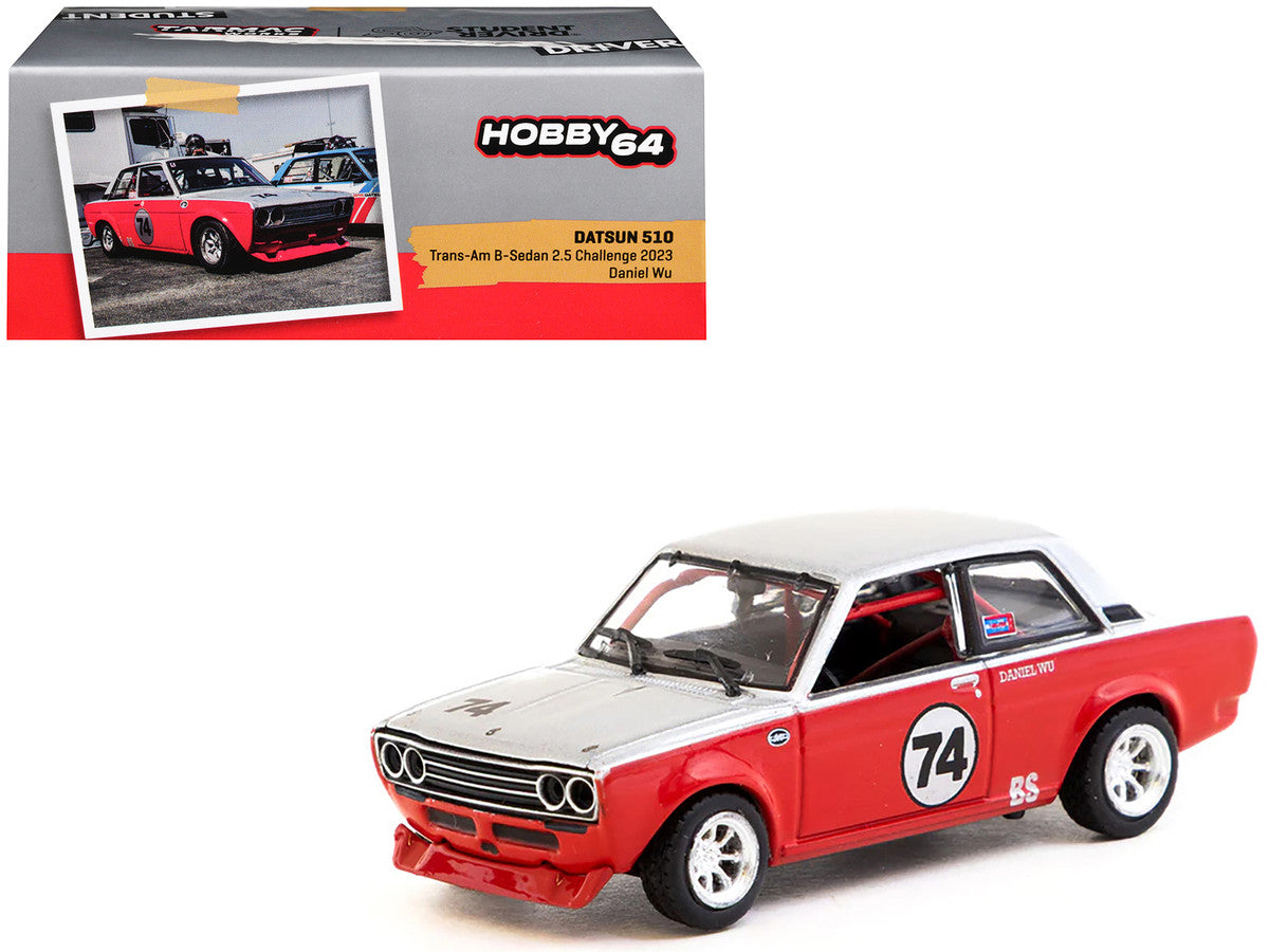Datsun 510 #74 Daniel Wu "Trans-Am B-Sedan 2.5 Challenge" (2023) Silver and Red "Hobby64" Series 1/64 Diecast Model Car by Tarmac Works by Tarmac Works