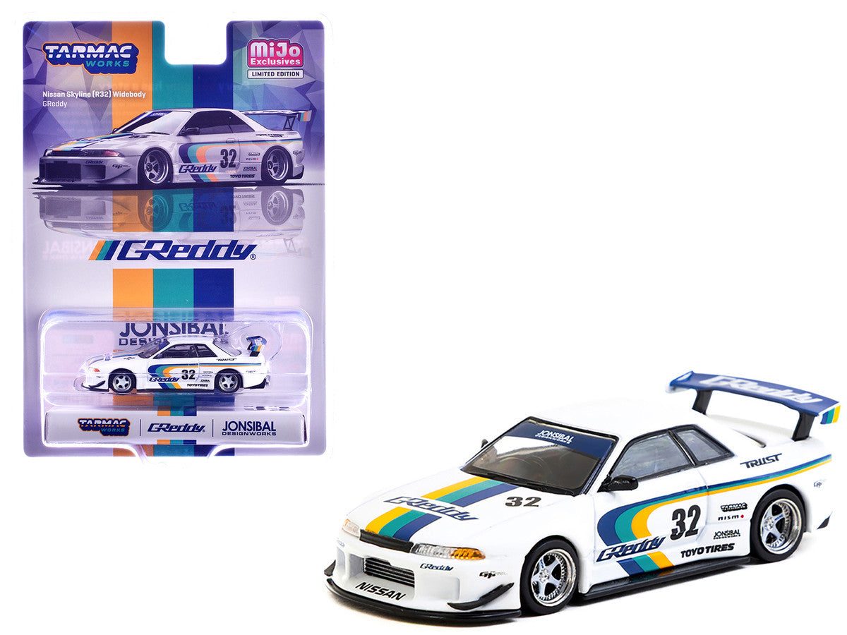 Nissan Skyline GT-R (R32) Widebody RHD (Right Hand Drive) #32 "Greddy - Jonsibal Designworks" White with Stripes "Global64" Series 1/64 Diecast Model by Tarmac Works by Tarmac Works