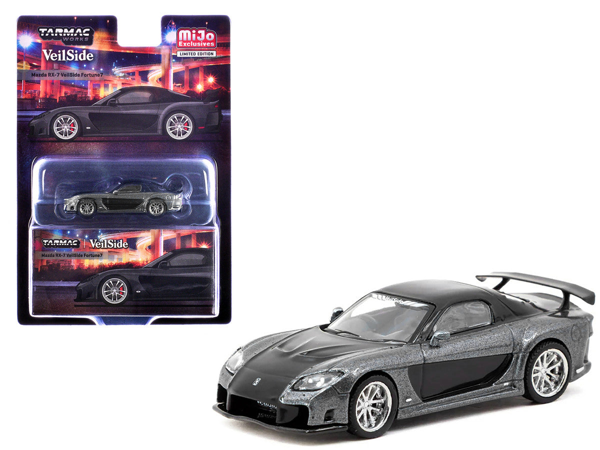 Mazda RX-7 "VeilSide Fortune7" RHD (Right Hand Drive) Gray Metallic and Black "Global64" Series 1/64 Diecast Model Car by Tarmac Works by Tarmac Works