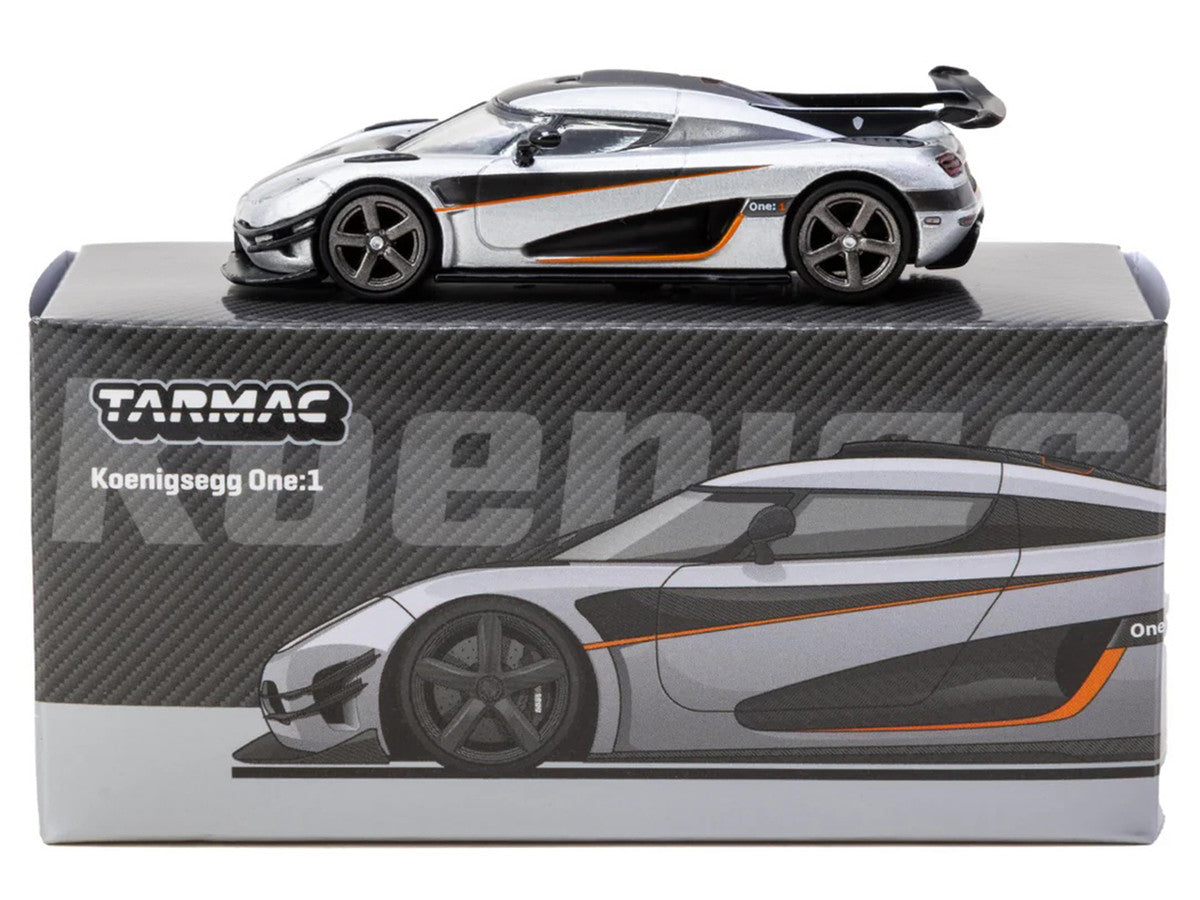 Koenigsegg One:1 Silver Metallic with Black Stripes "Global64" Series 1/64 Diecast Model Car by Tarmac Works by Tarmac Works