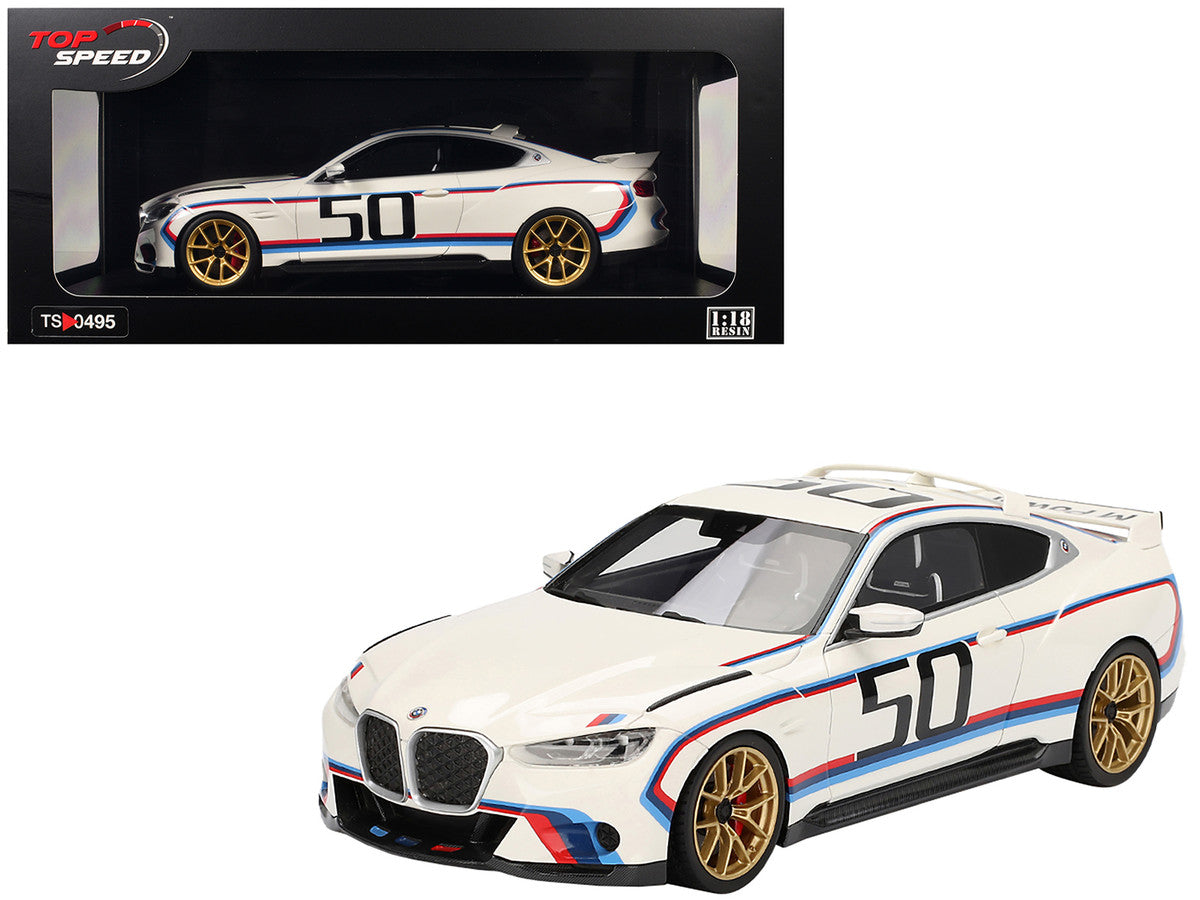 BMW M4 3.0 CSL #50 White with Blue and Red Stripes 1/18 Model Car by Top Speed by Top Speed