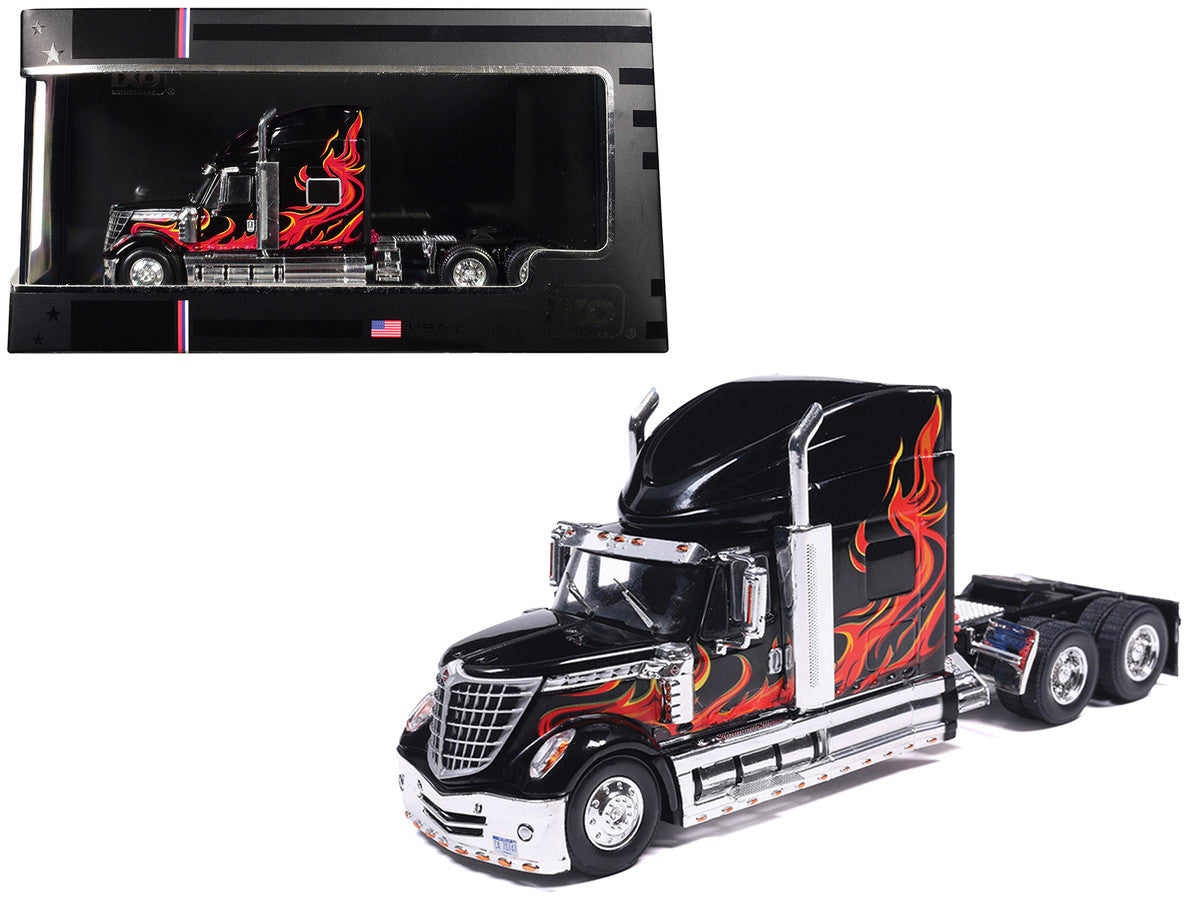 2010 International Lonestar Truck Tractor Black with Flame Graphics 1/64 Diecast Model by IXO Models by IXO