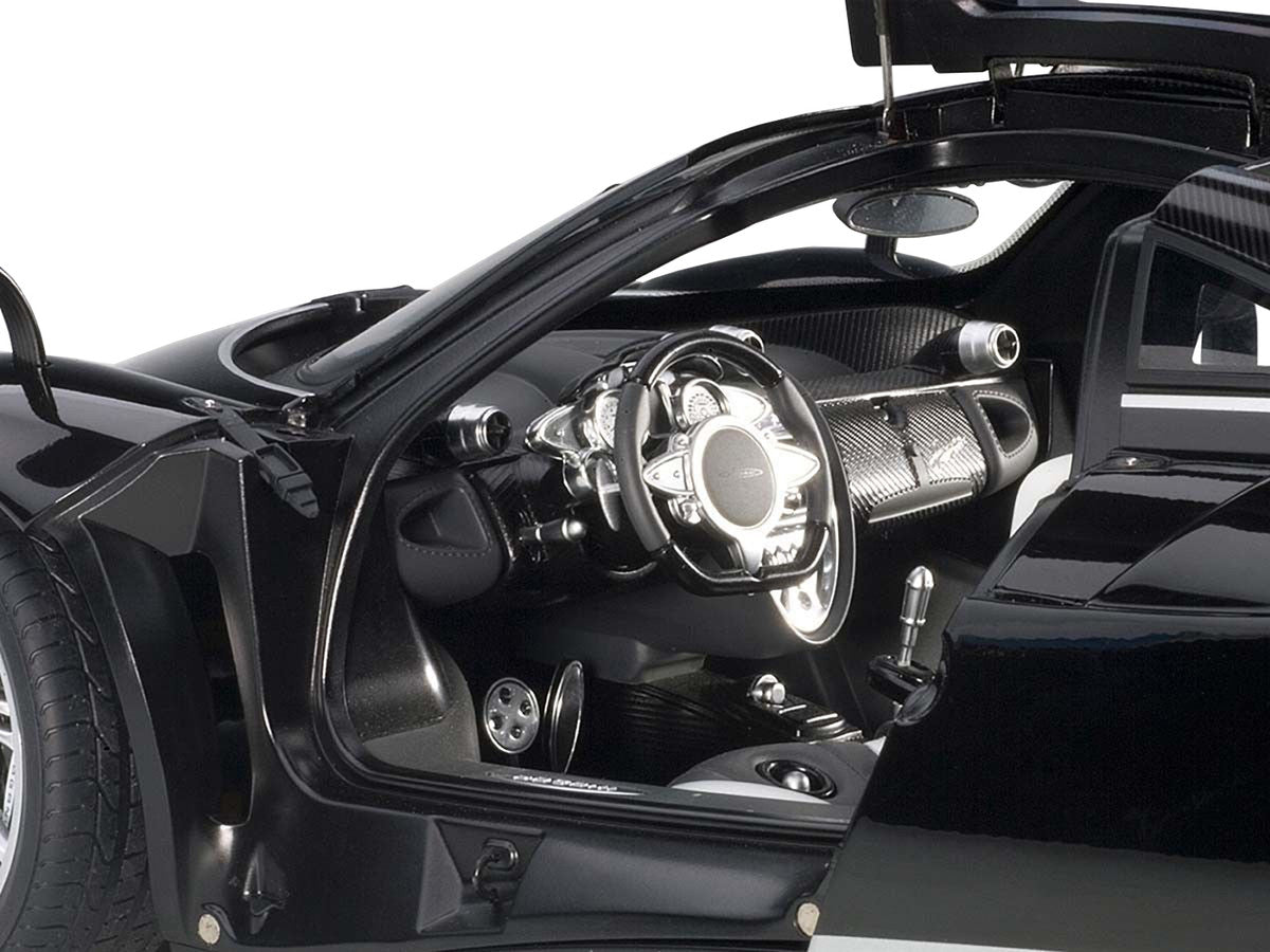 Pagani Huayra Gloss Black with Silver Stripes and Silver Wheels 1/12 Model Car by Autoart by Autoart