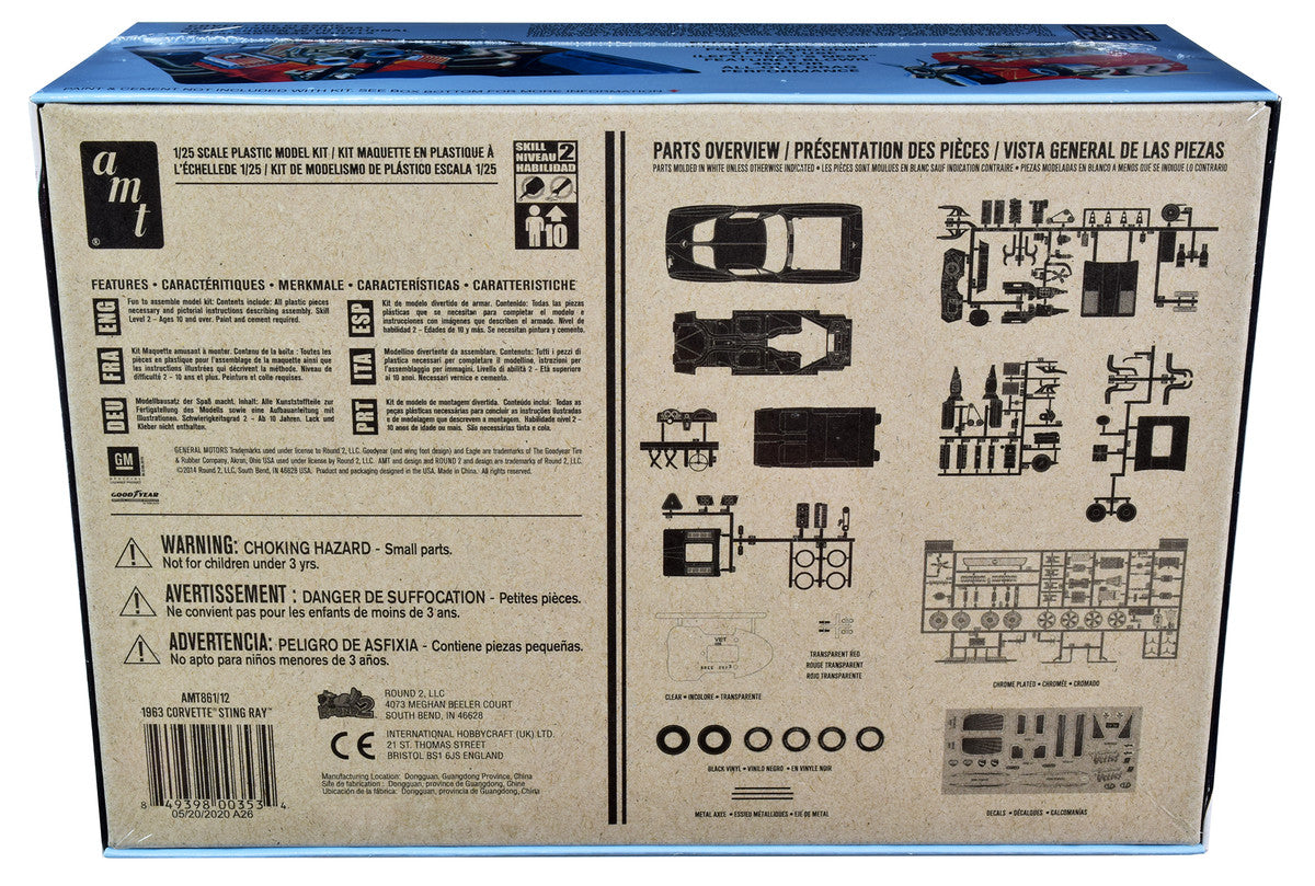 Skill 2 Model Kit 1963 Chevrolet Corvette Stingray 1/25 Scale Model by AMT by AMT