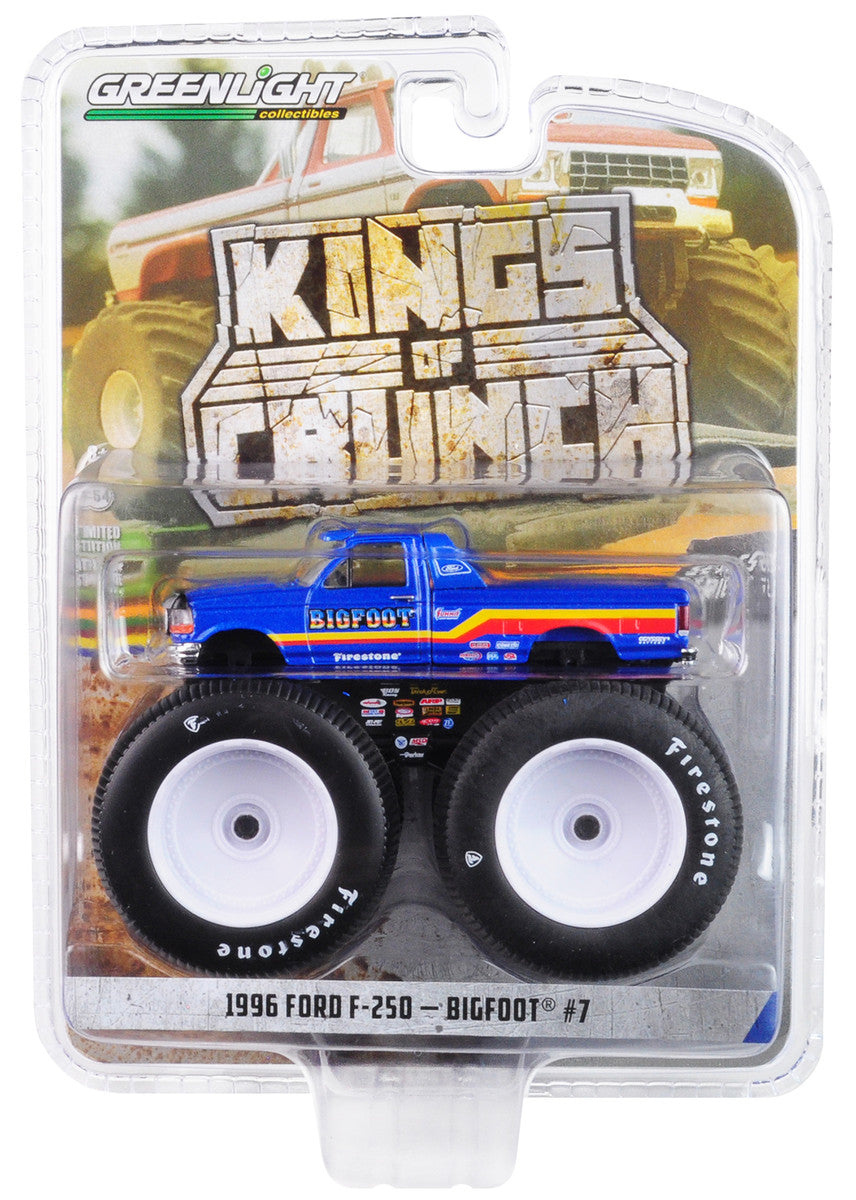 1996 Ford F-250 Monster Truck "Bigfoot #7" Metallic Blue with Stripes "Kings of Crunch" Series 5 1/64 Diecast Model Car by Greenlight by Greenlight