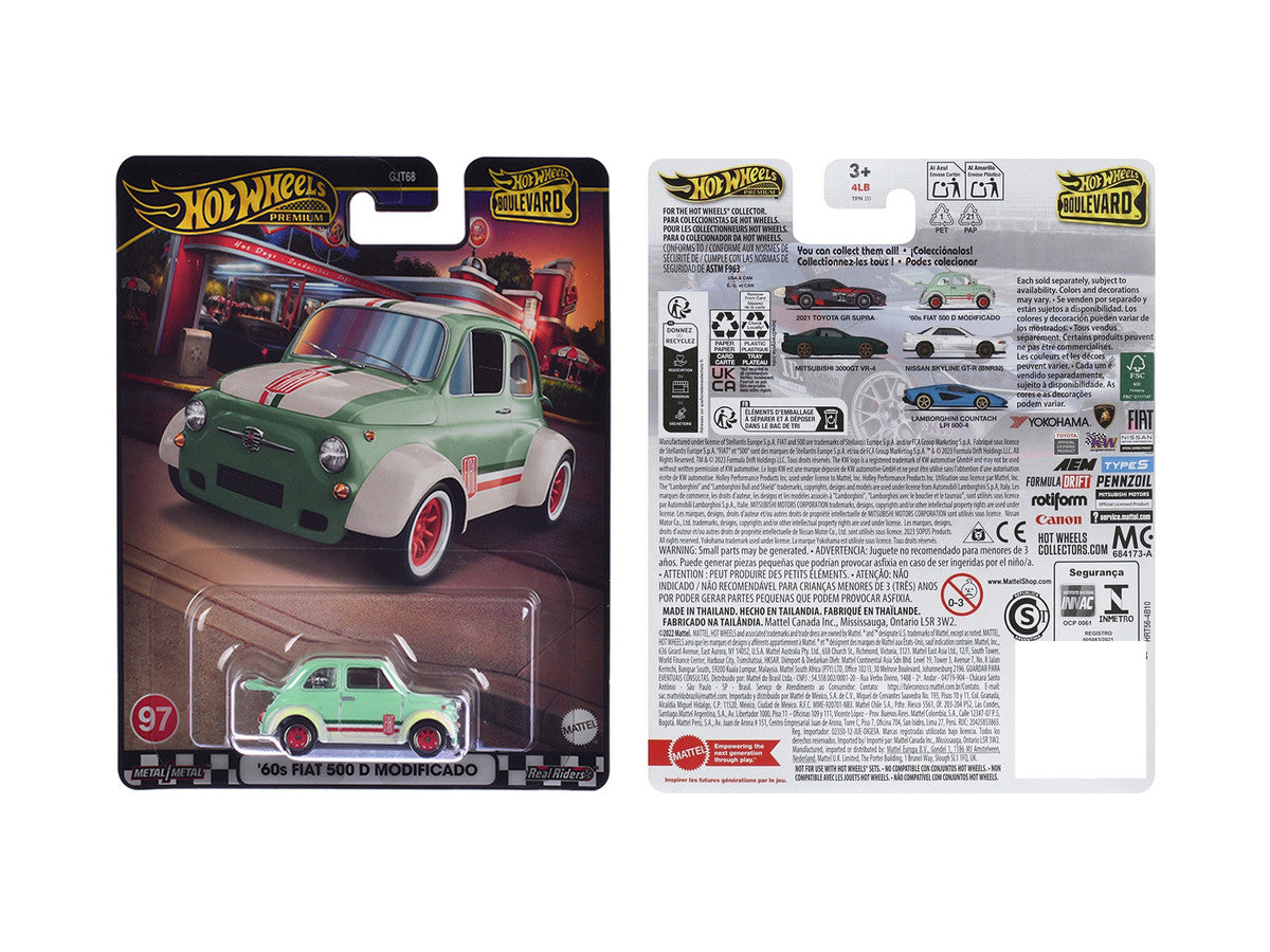 1960's Fiat 500 D Modificado Light Green with Stripes "Boulevard" Series Diecast Model Car by Hot Wheels by Hotwheels