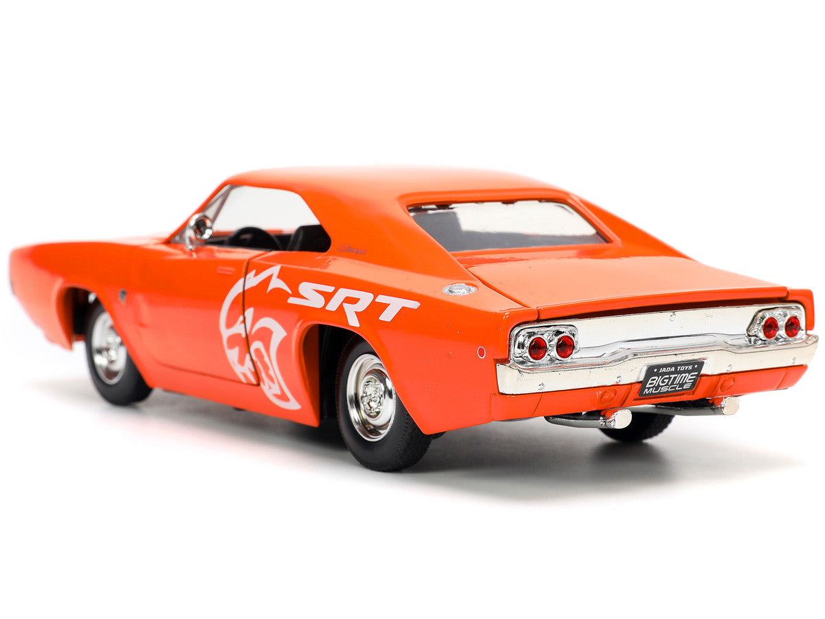 1968 Dodge Charger R/T SRT Orange with White Stripes and Graphics "Bigtime Muscle" Series 1/24 Diecast Model Car by Jada by Jada