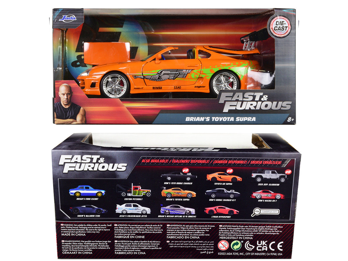 Brian's Toyota Supra Orange with Graphics "Fast & Furious" Movie 1/24 Diecast Model Car by Jada by Jada