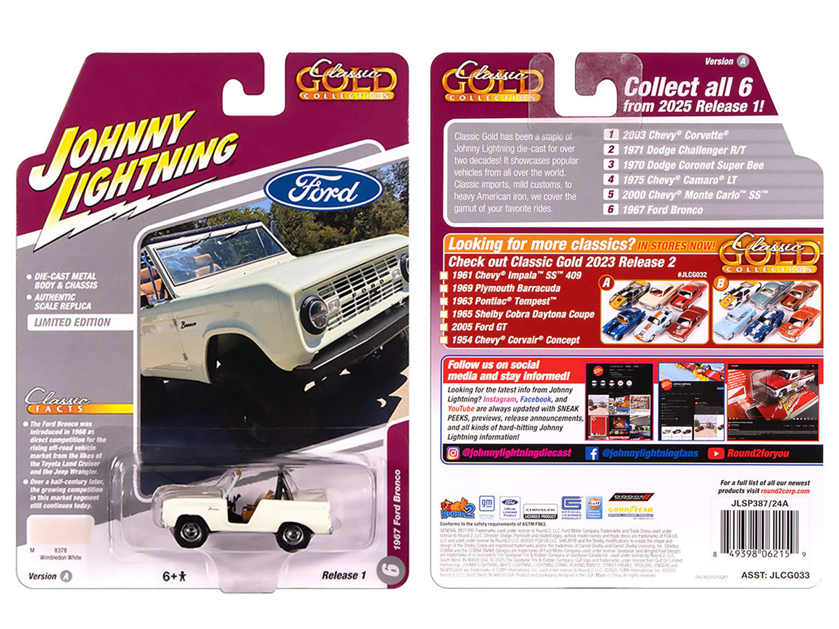 1967 Ford Bronco Wimbledon White "Classic Gold Collection" 1/64 Diecast Model Car by Johnny Lightning by Johnny Lightning