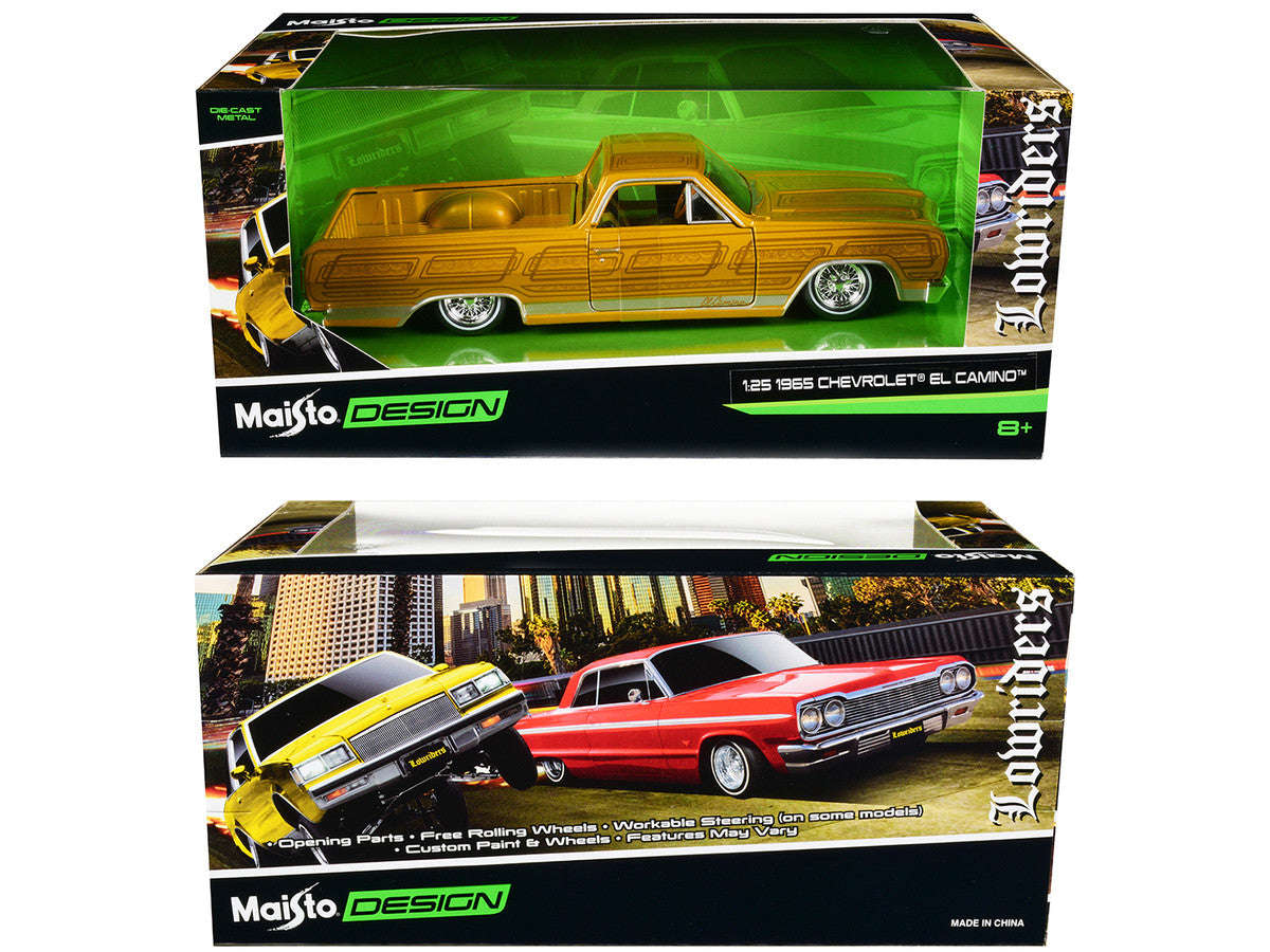 1965 Chevrolet El Camino Lowrider Gold Metallic with Graphics "Lowriders" Series 1/25 Diecast Model Car by Maisto by Maisto