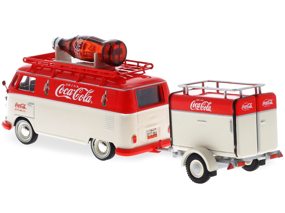 1960 Volkswagen T1 Kombi Van with Trailer Red and Cream "Coca Cola" 1/43 Diecast Model Car by Motorcity Classics by Motorcity Classics