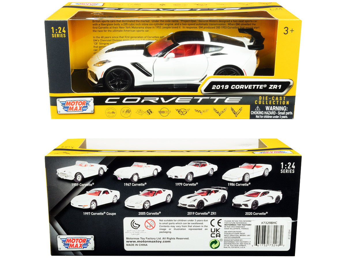 2019 Chevrolet Corvette C7 ZR1 White and Black with Red Interior "History of Corvette" Series 1/24 Diecast Model Car by Motormax by Motormax