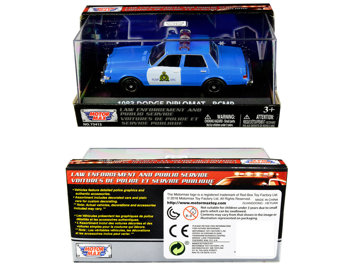 1983 Dodge Diplomat "Royal Canadian Mounted Police" (RCMP) Light Blue and White 1/43 Diecast Model Car by Motormax by Motormax