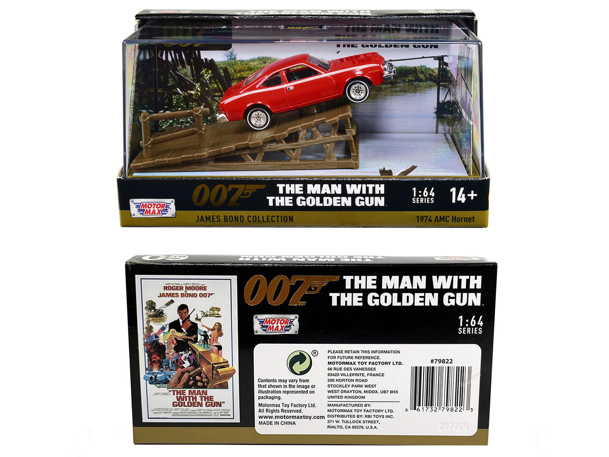 1974 AMC Hornet Red with White Stripes James Bond 007 "The Man with the Golden Gun" (1974) Movie with Display 1/64 Diecast Model Car by Motormax by Motormax