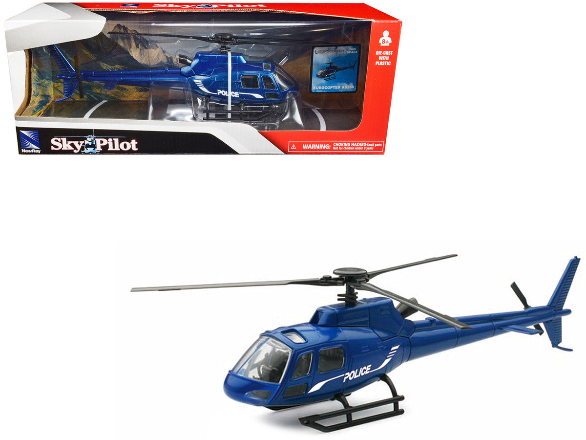 Eurocopter AS350 Helicopter Blue Metallic "Police" "Sky Pilot" Series 1/43 Diecast Model by New Ray by New Ray