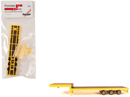 3-Axle Step Deck Equipment Trailer with Ramps Yellow 1/87 (HO) Plastic Model by Promotex by Promotex