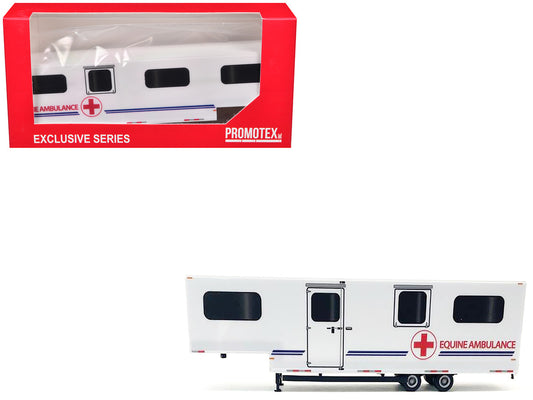 Equine Ambulance Trailer White with Blue Stripes 1/87 (HO) Plastic Model by Promotex by Promotex
