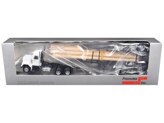 GMC Super B Log Truck and Trailer White with Log Accessories 1/87 (HO) Plastic Model Car by Promotex by Promotex