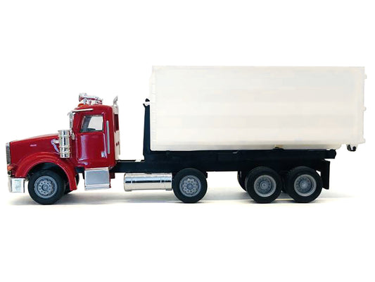 Peterbilt 367 Roll-Off Dump Truck Red with White Box 1/87 (HO) Plastic Model Car by Promotex by Promotex
