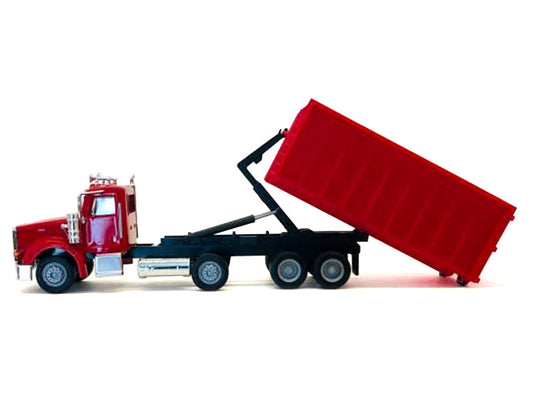 Peterbilt 367 Roll-Off Dump Truck Red with Red Box 1/87 (HO) Plastic Model Car by Promotex by Promotex