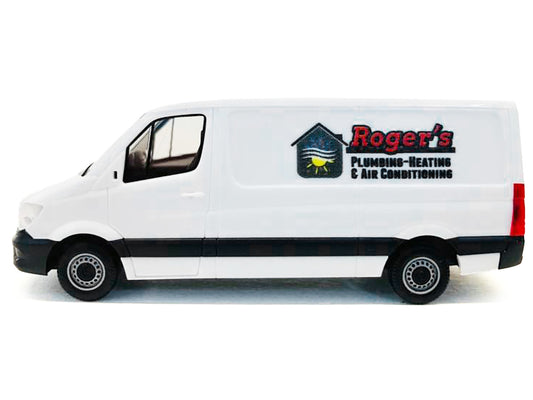 Mercedes-Benz Sprinter Van White "Roger's Plumbing-Heating & Air Conditioning" 1/87 (HO) Plastic Model Car by Promotex by Promotex