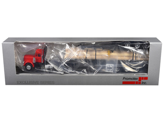 Peterbilt Super B Log Truck and Trailer Red with Log Accessories 1/87 (HO) Plastic Model Car by Promotex by Promotex