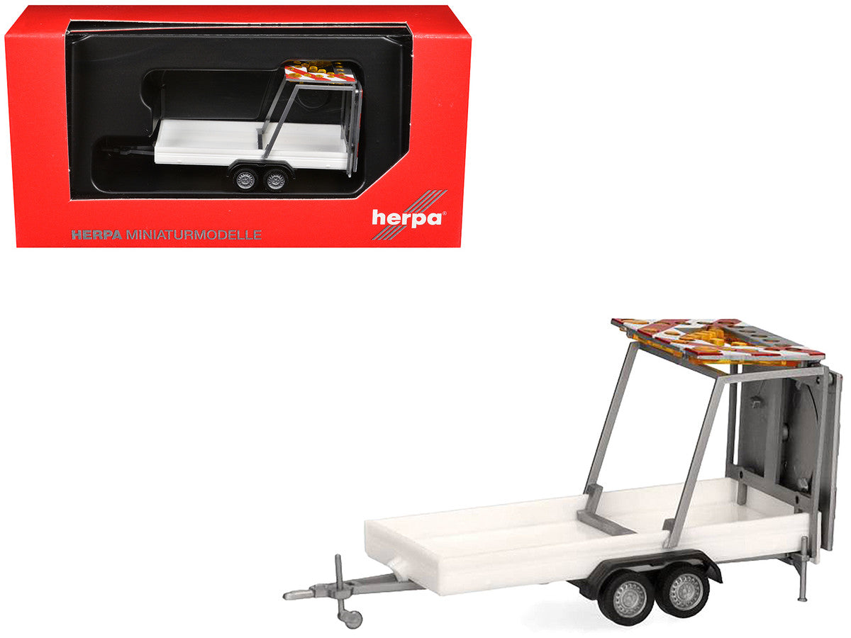 Road Maintenance Trailer White with Striped Top 1/87 (HO) Plastic Model by Promotex by Promotex