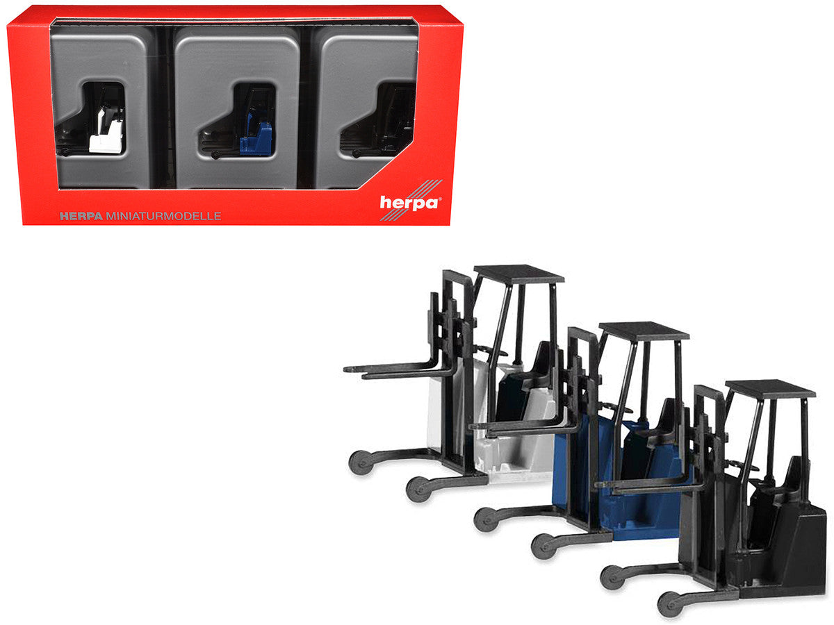 Forklifts with Trailer Bumper 3 Piece Set 1/87 (HO) Plastic Models by Promotex by Promotex