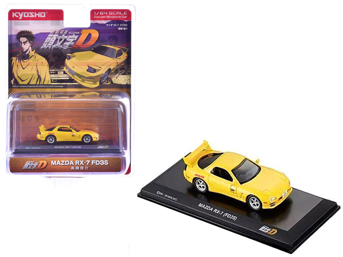 Mazda RX-7 (FD3S) RHD (Right Hand Drive) Yellow "Initial D" Manga 1/64 Diecast Model Car by Kyosho by Kyosho