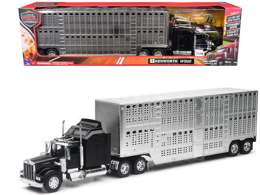 Kenworth W900 Truck Black with Pot Belly Livestock Chrome "Long Haul Truckers" Series 1/32 Diecast Model by New Ray by New Ray