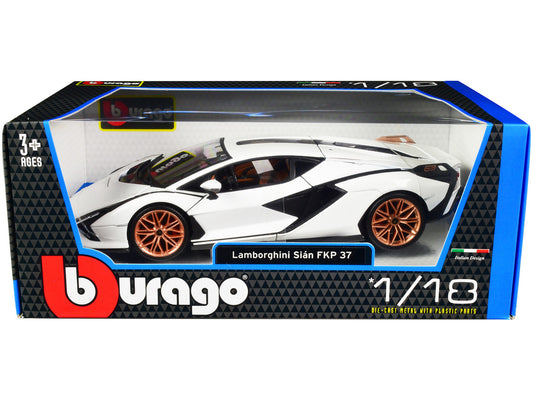 Lamborghini Sian FKP 37 White with Copper Wheels 1/18 Diecast Model Car by Bburago by Bburago