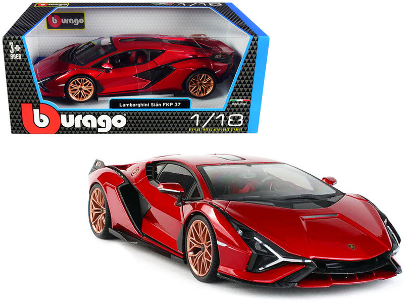 Lamborghini Sian FKP 37 Red with Copper Wheels 1/18 Diecast Model Car by Bburago by Bburago