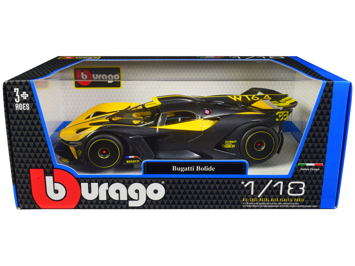 Bugatti Bolide Yellow and Carbon Gray 1/18 Diecast Model Car by Bburago by Bburago