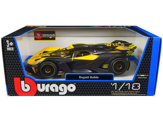 Bugatti Bolide Yellow and Carbon Gray 1/18 Diecast Model Car by Bburago by Bburago