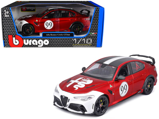 Alfa Romeo Giulia GTAm #99 Red Metallic with Black Top and White Graphics 1/18 Diecast Model Car by Bburago by Bburago