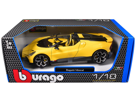 Bugatti Mistral Yellow with Carbon Accents 1/18 Diecast Model Car by Bburago by Bburago