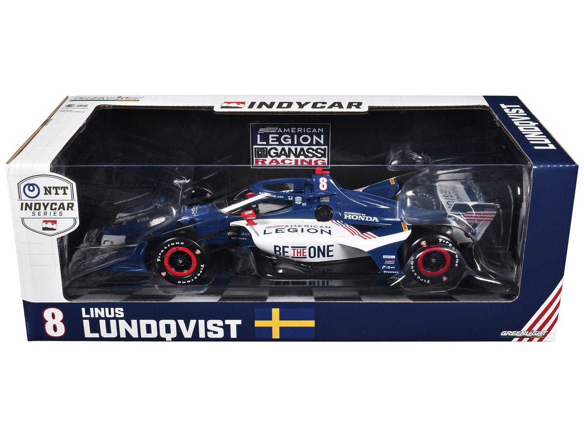 Dallara IndyCar #8 Linus Lundqvist "The American Legion" Chip Ganassi Racing (Road Course Configuration) "NTT IndyCar Series" (2024) 1/18 Diecast Model Car by Greenlight by Greenlight