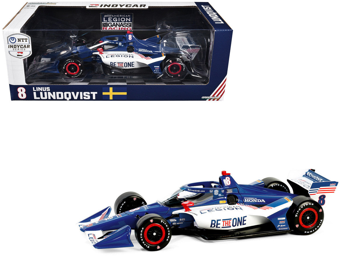 Dallara IndyCar #8 Linus Lundqvist "The American Legion" Chip Ganassi Racing (Road Course Configuration) "NTT IndyCar Series" (2024) 1/18 Diecast Model Car by Greenlight by Greenlight