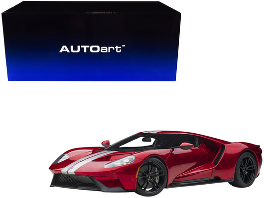 2017 Ford GT Liquid Red Metallic with Silver Stripes 1/12 Model Car by Autoart by Autoart