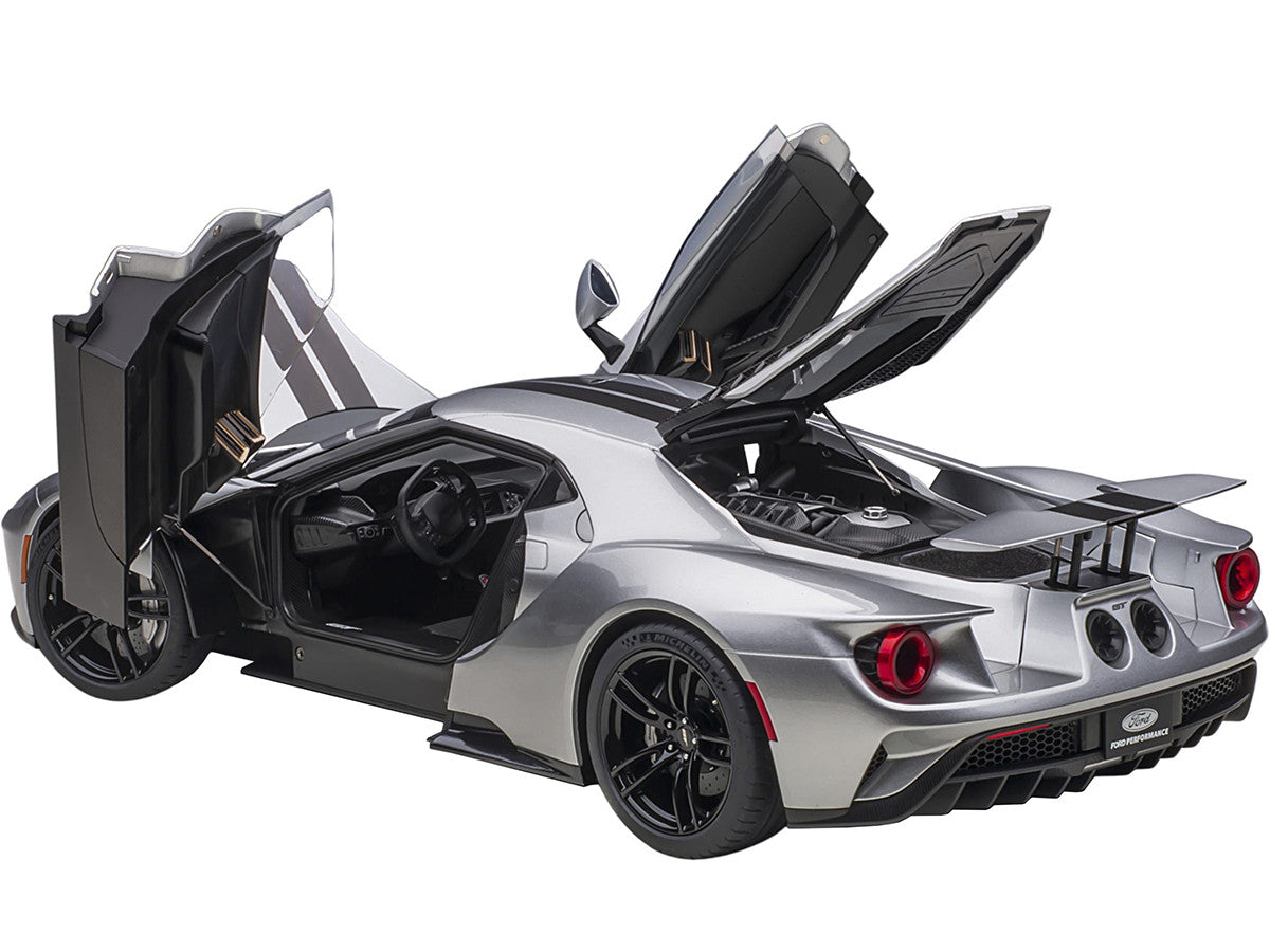 2017 Ford GT Ingot Silver Metallic with Black Stripes 1/12 Model Car by Autoart by Autoart