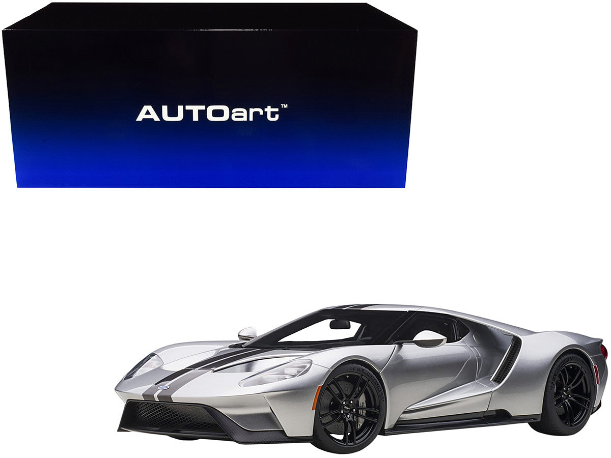 2017 Ford GT Ingot Silver Metallic with Black Stripes 1/12 Model Car by Autoart by Autoart