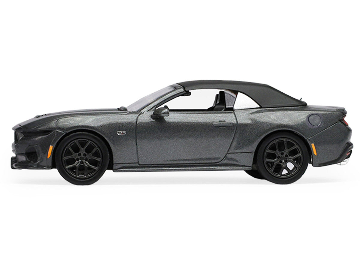 2024 Ford Mustang GT 5.0 Convertible Dark Matter Gray Metallic with Black Soft Top "Stampede" Series 2 1/64 Diecast Model Car by Greenlight by Greenlight