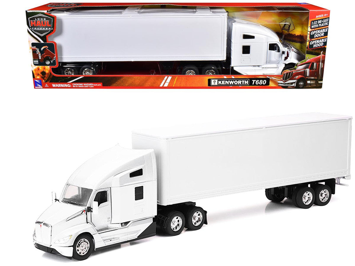 Kenworth T680 Truck White with Dry Van Trailer White "Long Haul Trucker" Series 1/32 Diecast Model by New Ray by New Ray