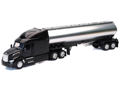 Peterbilt 579 Truck Black with Tanker Trailer Silver "Long Haul Truckers" Series 1/32 Diecast Model by New Ray-0