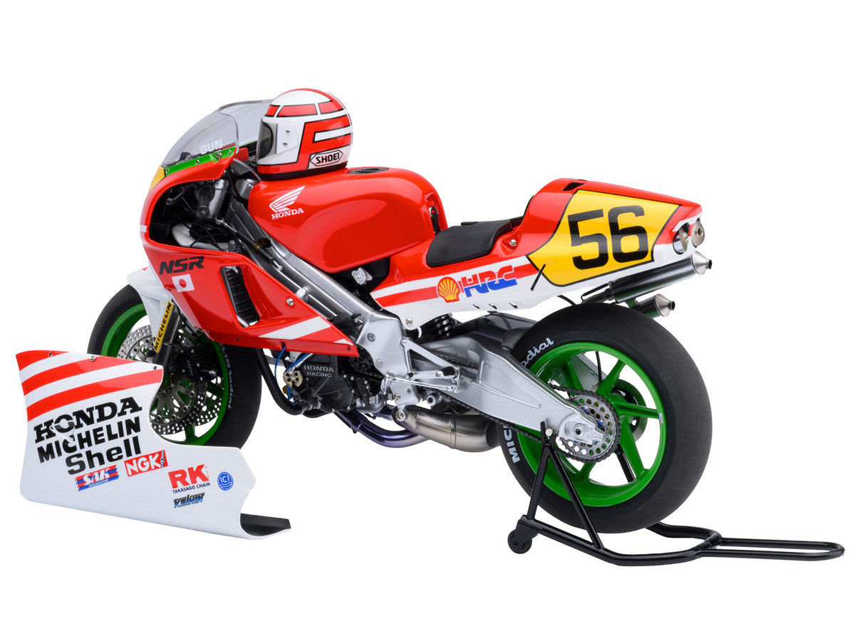 Honda NSR500 WGP500 Motorcycle #56 Red and White with Helmet "Baribari Legend" (1986) OVA 1/12 Model by Autoart by Autoart