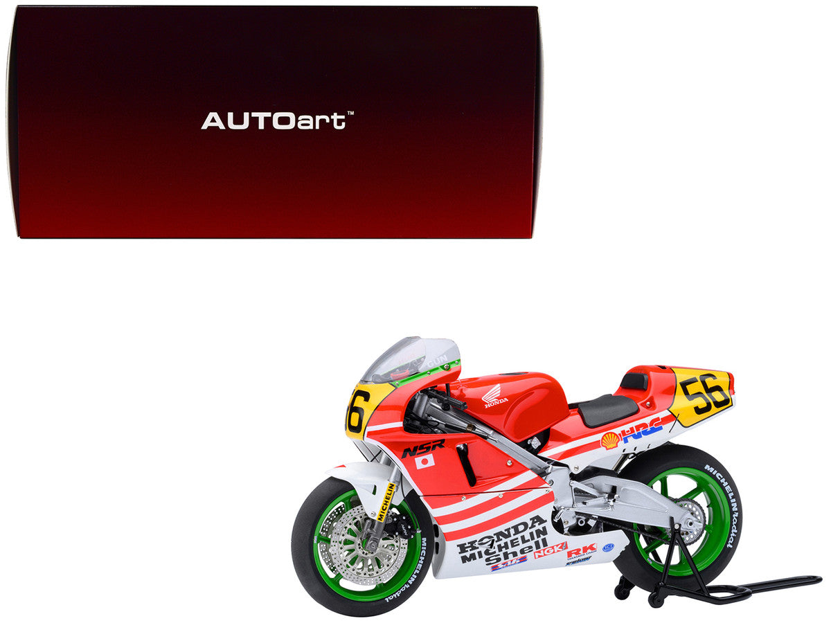 Honda NSR500 WGP500 Motorcycle #56 Red and White with Helmet "Baribari Legend" (1986) OVA 1/12 Model by Autoart by Autoart