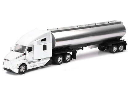Kenworth T680 Truck White with Oil Tanker Trailer Chrome "Long Haul Trucker" Series 1/32 Diecast Model by New Ray by New Ray