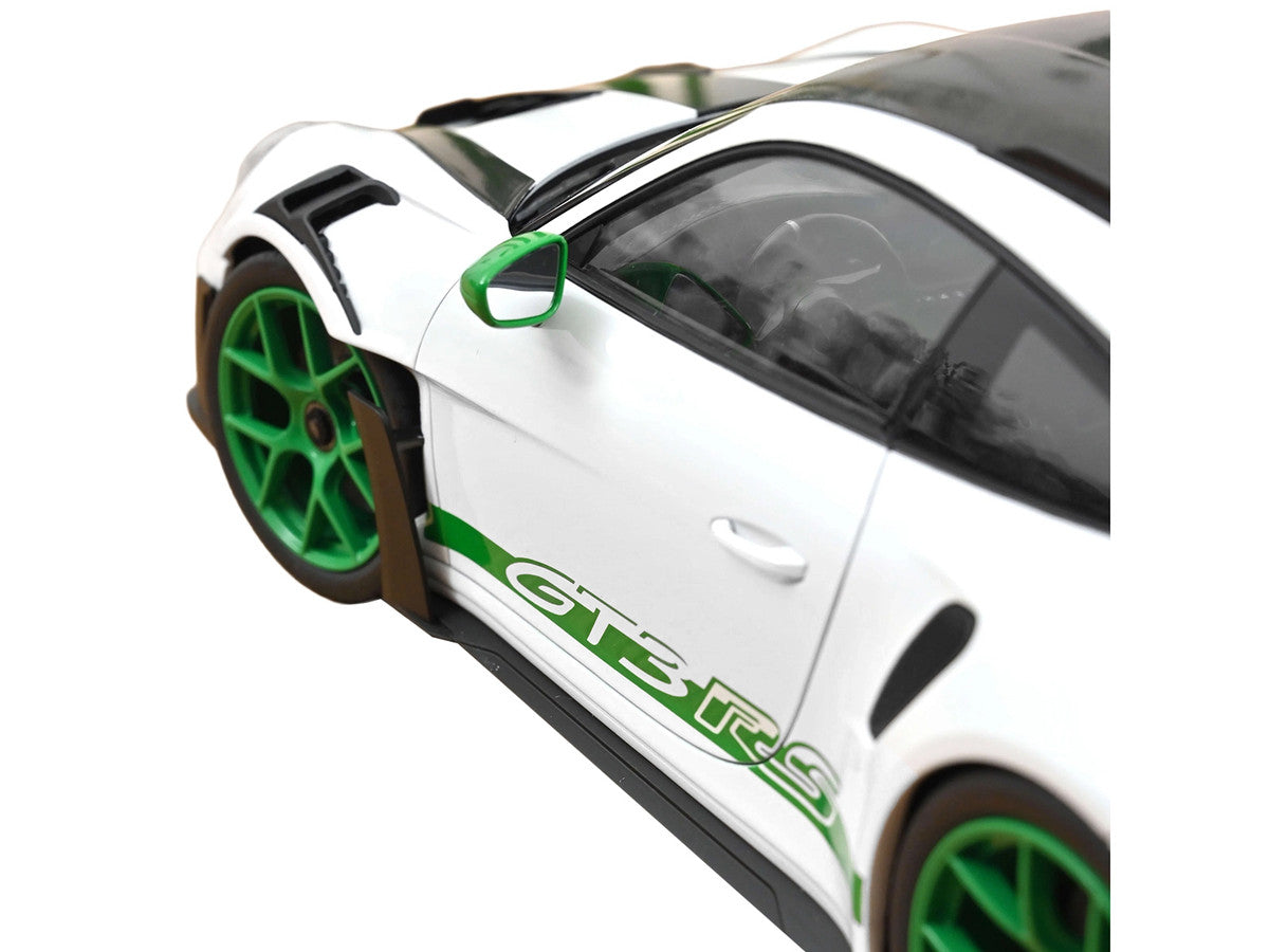 2022 Porsche 911 GT3 RS with Weissach Pack "Tribute to Carrera RS" White with Carbon Hood and Top and Python Green Stripes 1/12 Diecast Model Car by Norev-2