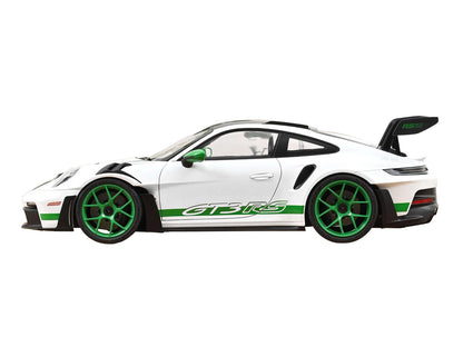 2022 Porsche 911 GT3 RS with Weissach Pack "Tribute to Carrera RS" White with Carbon Hood and Top and Python Green Stripes 1/12 Diecast Model Car by Norev-3