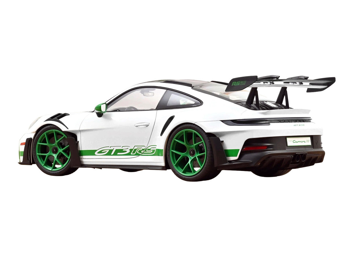 2022 Porsche 911 GT3 RS with Weissach Pack "Tribute to Carrera RS" White with Carbon Hood and Top and Python Green Stripes 1/12 Diecast Model Car by Norev-4